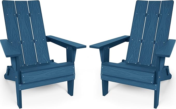 YEFU Adirondack Chairs Set of 2:Oversize Folding - 400lb Weight Capacity - Plastic Adirondack Chairs - High Back Like Wooden - All-Weather Use for Outdoor/Patio/Fire Pit/Garden/Camping - (Navy)