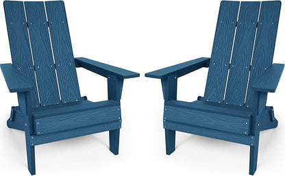 YEFU Adirondack Chairs Set of 2:Oversize Folding - 400lb Weight Capacity - Plastic Adirondack Chairs - High Back Like Wooden - All-Weather Use for Outdoor/Patio/Fire Pit/Garden/Camping - (Navy)