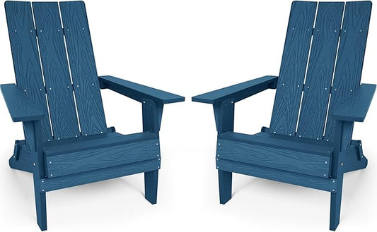 YEFU Adirondack Chairs Set of 2:Oversize Folding - 400lb Weight Capacity - Plastic Adirondack Chairs - High Back Like Wooden - All-Weather Use for Outdoor/Patio/Fire Pit/Garden/Camping - (Navy)