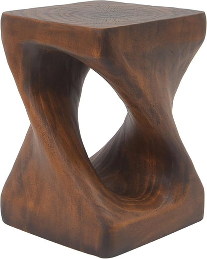 Faux Concrete Side Table Outdoor Faux Stone End Table, Round Outdoor Accent Tables, Garden Stool Plant Stand for Porch Patio, Backyard Brown