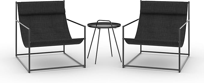Grand patio 3-Piece Outdoor Sling Chair Set Modern Lounge Chairs Armchair, Black - Photo 3