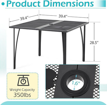 AECOJOY 39.4" Outdoor Patio Dining Table for 4, Square Metal Patio Table with 1.6" Umbrella Hole, All-Weather Resistant Outdoor Furniture Tables for Patio, Backyard, Garden, Poolside (Dark Grey)