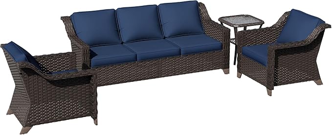 4 Pieces Patio Conversation Furniture Set - 1 Sofa, 2 Armchairs, 1 Side Table - Photo 6