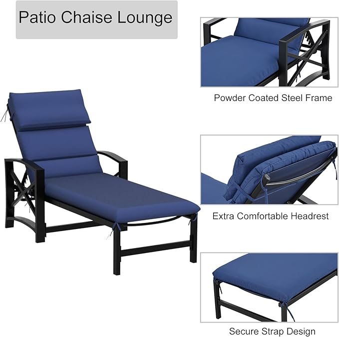 LOKATSE HOME Patio Chaise Lounge Chair Outdoor Furniture Reclining Adjustable with Cushion and Soft Pillow for Pool - Photo 4