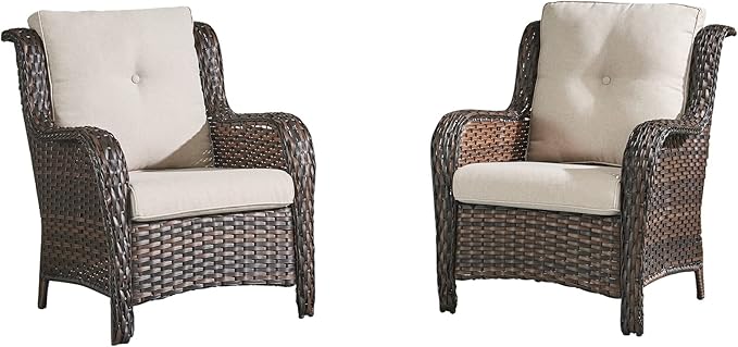 HUMMUH 5 Pieces Patio Bistro Set Wicker Patio Chairs Set of 2 with Ottomans and Side Table Rattan Outdoor Furniture Conversation Set for Yard,Garden,Porch…