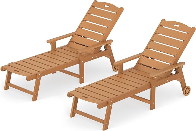 LUE BONA Outdoor Chaise Lounge Chairs Set of 2, HDPS Chaise Lounger, 5 Positions Adjustable Lounge Chairs - Photo 8