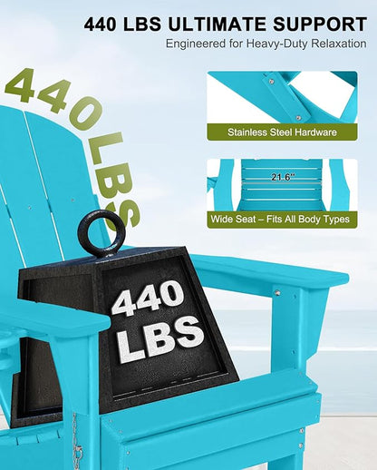 Folding Adirondack Chairs - Plastic Adirondack Chairs with Cup Holder, Weather Resistant for Outdoor, Patio, Lawn, Garden, Backyard Deck, Fire Pit - Turquoise