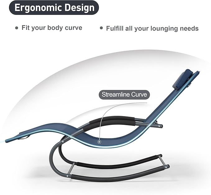 Outdoor Lounge Chair with Pillow, Pool Chaise Lounge Chair Set of 2, Navy Blue - Photo 3