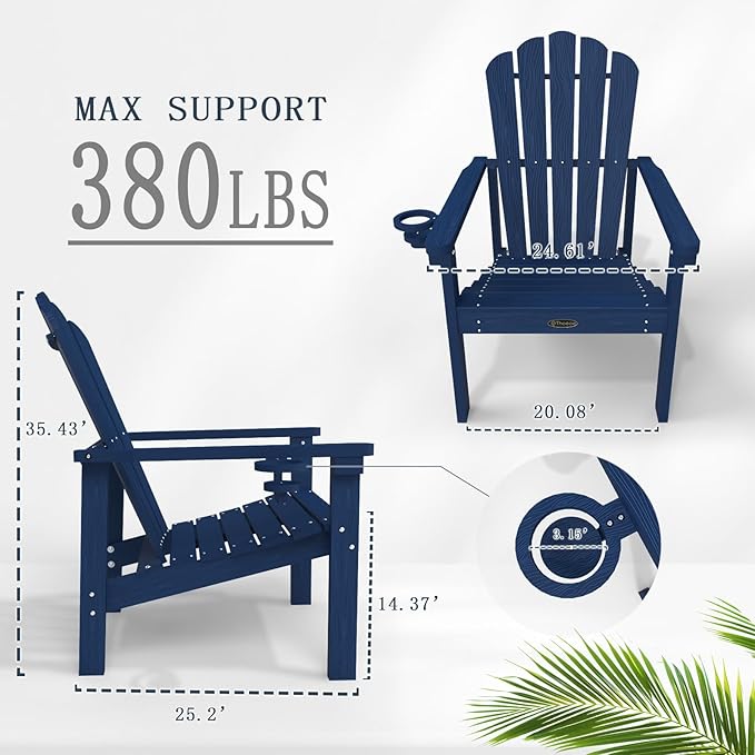 Stackable Adirondack Chair, HDPE All-Weather Adirondack Chairs - Durable and Space Saving, Plastic Outdoor Fire Pit Chairs with Cup Holder,Navy Blue