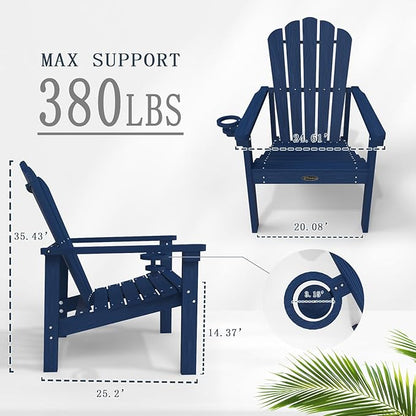 Stackable Adirondack Chair, HDPE All-Weather Adirondack Chairs - Durable and Space Saving, Plastic Outdoor Fire Pit Chairs with Cup Holder,Navy Blue