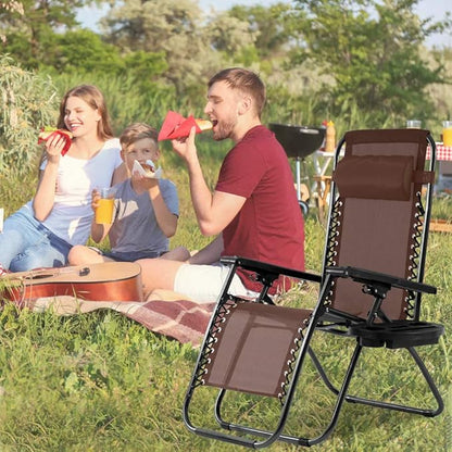 Dkeli Zero Gravity Chair Patio Chair Lounge Chair Chaise 2 Pack Outdoor Folding Adjustable Recliner Chair with Cup Holder Tray and Pillows for Patio, Pool, Beach, Lawn, Deck, Yard - Brown
