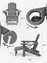 KINGYES Folding Adjustable Adirondack Chair with Ottoman & 2 Cup Holders Set of 4 - Photo 2