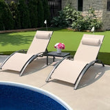 PURPLE LEAF Patio Chaise Lounge Set of 3 Outdoor Lounge Chair Beach Pool Sunbathing Lawn Lounger Recliner Chiar Outside - Photo 3