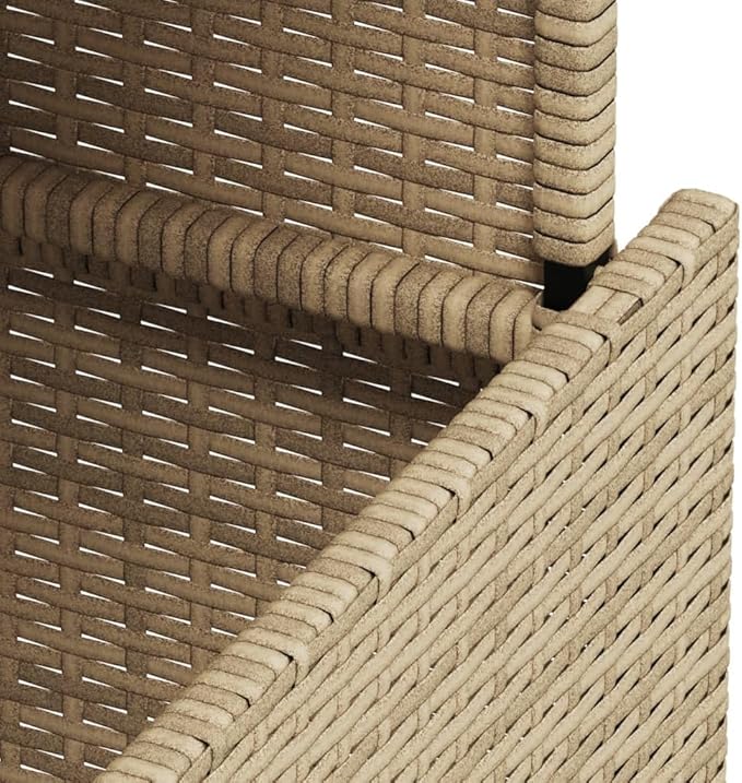 vidaXL Beige Poly Rattan Garden Table with Glass Top Adjustable Height Outdoor Dining 39.4X21.7 in UV Resistant Patio Furniture Rectangular Coffee Tempered
