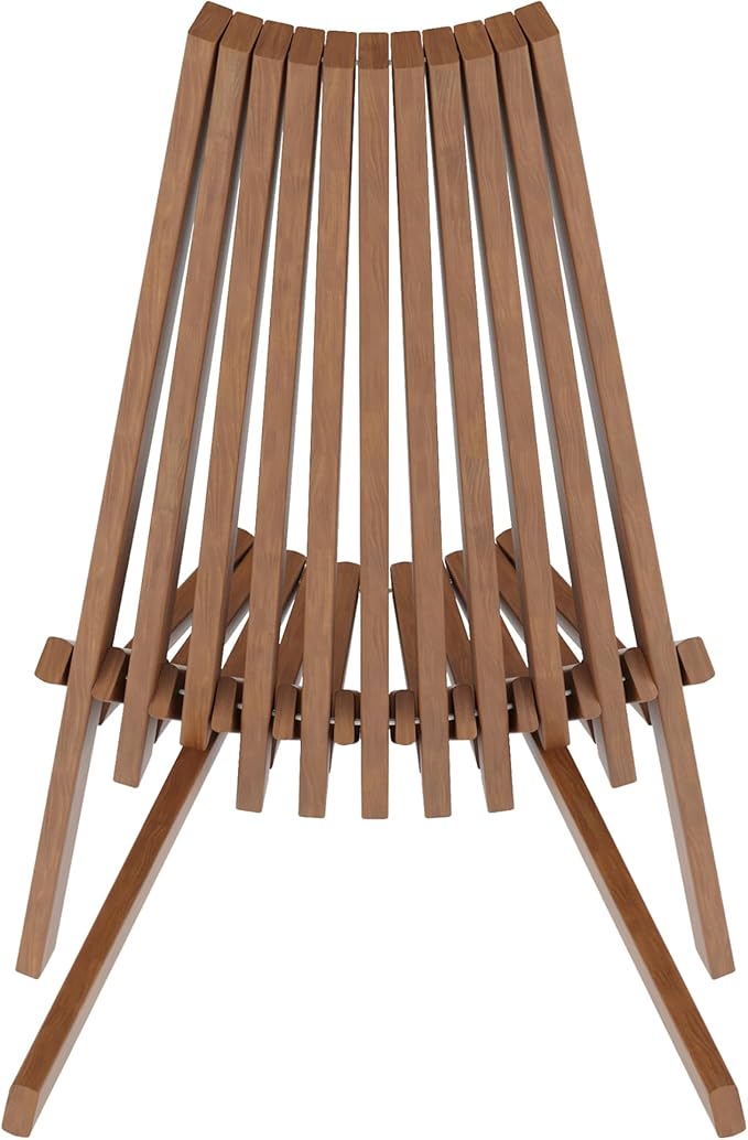EMMA + OLIVER Durham Folding Chair for Indoor/Outdoor Use, Weather-Resistant Acacia Wood Construction, Low Profile Lounge Chair, Perfect for Sunroom/Patio, Brown
