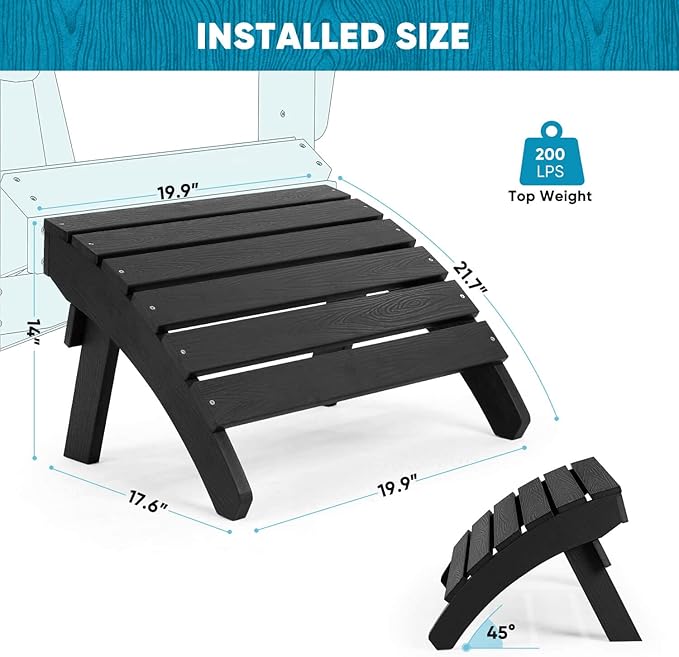 Adirondack Ottoman Set of 4, Plastic Folding Adirondack Footstool, All Weather Ottoman for Adirondack Chairs, Widely Used for Outdoor, Porch, Patio, Garden, Poolside, Fire Pits - Black