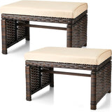 2 Pcs Patio Rattan Ottomans Outdoor Wicker Ottomans Patio Footstool Footrest with Removable Cushion Soft Zippered - Photo 1