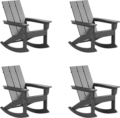 WestinTrends Ashore Patio Rocking Chairs Set of 4, All Weather Poly Lumber Plank Adirondack Rocker Chair, Modern Farmhouse Outdoor Rocking Chairs for Porch Garden Backyard and Indoor, Gray