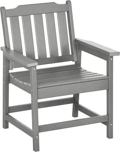 Outsunny All-Weather Patio Chair, HDPE Patio Dining Chair, Heavy Duty Wood-Like Outdoor Furniture for Garden, Backyard, Deck, Porch, Lawn, Gray