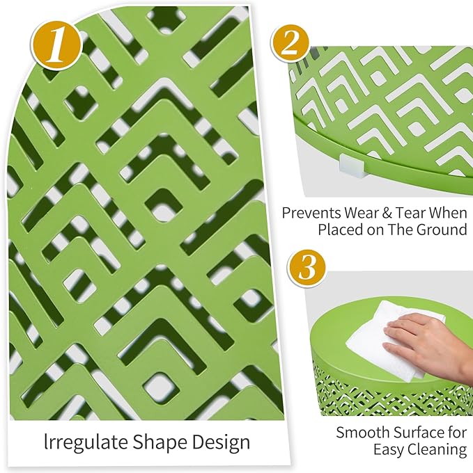 Outvita Outdoor Nesting Tables Set of 3, Heavy Duty Metal Frame Accent Modern End Table, Portable Side Table for Indoor, Outdoor, Living Room, Meander Pattern - Green