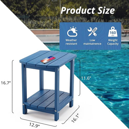 LUE BONA Adirondack Outdoor Side Table, Navy Blue HDPS Outdoor Patio End Table Weather Resistant, Pool Composite Plastic Morden Side Table for Patio, Pool, Porch, Garden, Lawn