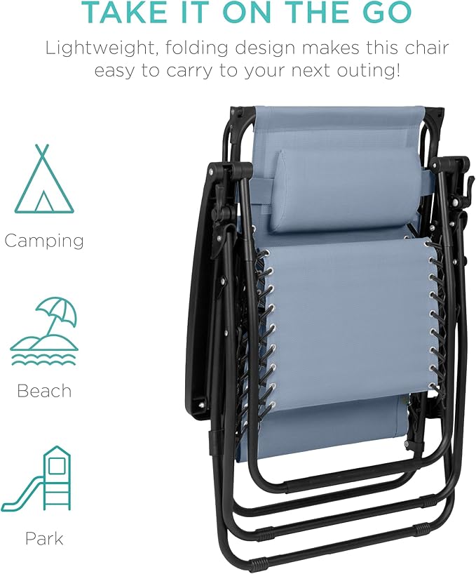 Best Choice Products Folding Zero Gravity Outdoor Recliner Patio Lounge Chair w/Adjustable Canopy Shade, Headrest - Photo 7