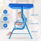 Costzon Kids Porch Swing, All-Weather Patio Swing Bench Hammock w/Adjustable Canopy & Safety Belts for 2 Children - Photo 6