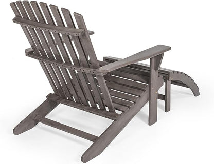 JONATHAN Y ADK1000B Saranac 2-Piece Traditional Rustic Acacia Wood Adirondack Chair with Detachable Ottoman Classic, Coastal, Cottage, Vintage, Farmhouse, Gray Wash