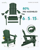 SERWALL Adirondack Chair with Cup Holders - Composite Adirondack Chairs HDPE Outdoor Chairs All Weather Use- Green - Photo 3