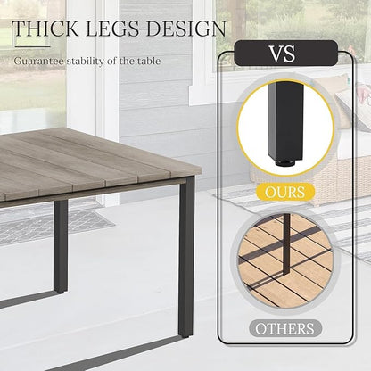 VICLLAX 40.2" Square Patio Dining Table for 4, Outdoor Table with Umbrella Hole, All Weather Metal Patio Table, Light Gray Tabletop
