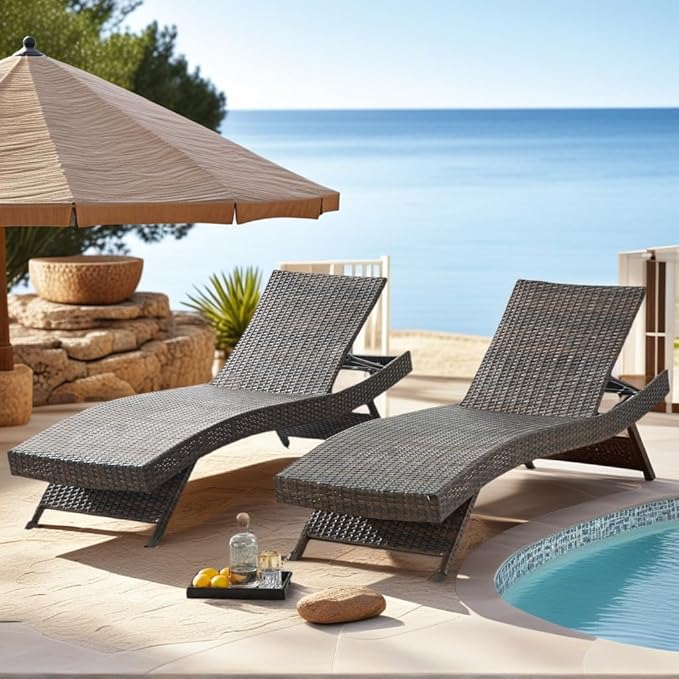 PE Rattan Adjustable Backrest Chaise Lounge Set 2 - Photo 1
