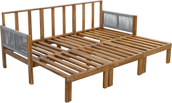 LUMISOL Outdoor Patio Day Bed Sofa, 3 Seat Convertible Sleeper Sofa for Poolside Backyard, Patio Furniture Lounge Couch with Cushion, Beige