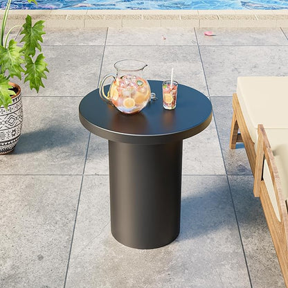 Round Metal Outdoor Patio Side Table, Steel Outdoor Accent Table, Black Small End Table, Patio Furniture, for Garden, Pool, Yard, Balcony, Living Room, Deck, Weather Resistant, No Assembly