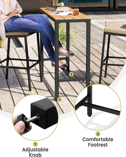 Crestlive Products Outdoor Bar Table, 43'' Rectangle Patio Counter Height Table High Pub Table with Waterproof Top and Sturdy Metal Frame for Balcony, Bistro, Garden, Backyard, Hot Tub(Brown)
