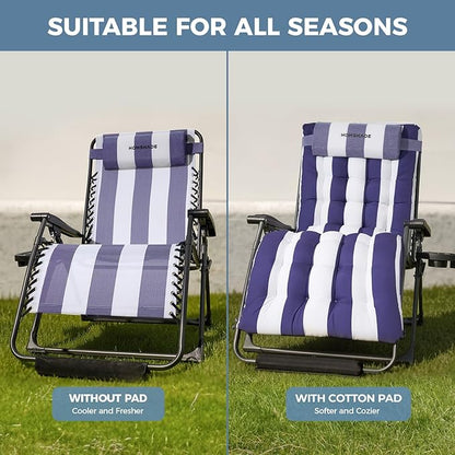 HOMSHADE XXL Zero Gravity Chair with Cushion, 33In Oversized Zero Gravity Lounge Chair, Patio Outdoor Recliner Chair for Indoor Outdoor with Headrest, Cup Holder, Footrest Support 500Lbs, Blue & White