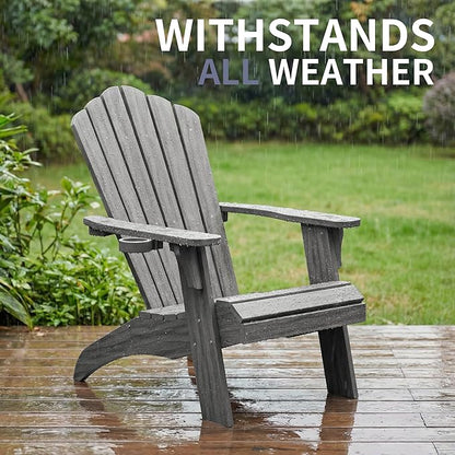 Psilvam Oversized Adirondack Chair, Fade-Resistant & Odor-Free Poly Lumber Fire Pit Chairs with Cup Holder, Weatherproof Outdoor Chair, Easy 15 Min Install Patio Chair, 350 Lbs Support (4, Gray)