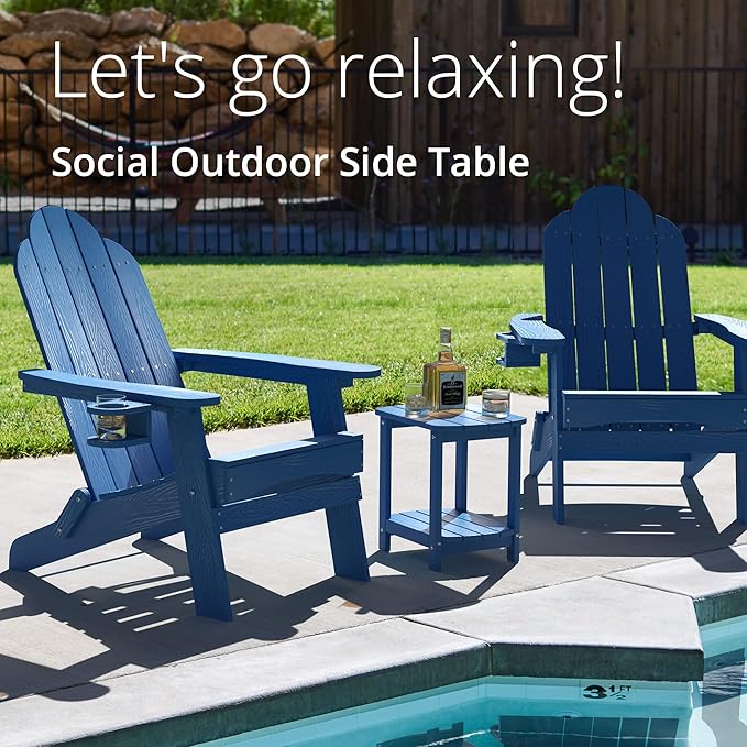 LUE BONA Adirondack Outdoor Side Table, Navy Blue HDPS Outdoor Patio End Table Weather Resistant, Pool Composite Plastic Morden Side Table for Patio, Pool, Porch, Garden, Lawn