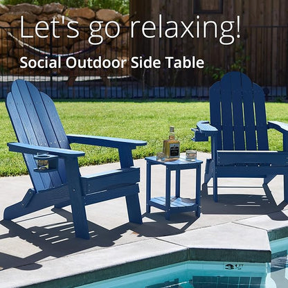 LUE BONA Adirondack Outdoor Side Table, Navy Blue HDPS Outdoor Patio End Table Weather Resistant, Pool Composite Plastic Morden Side Table for Patio, Pool, Porch, Garden, Lawn