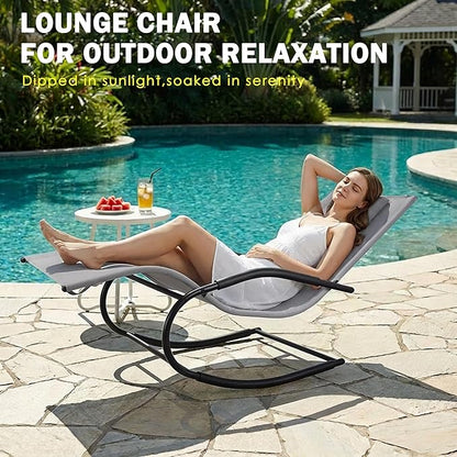 Zero Gravity Rocking Chair Lightweight Lounge Chair Recliner with Detachable Pillow for Patio, Lawn, Pool, Outdoor Home Furniture, Grey