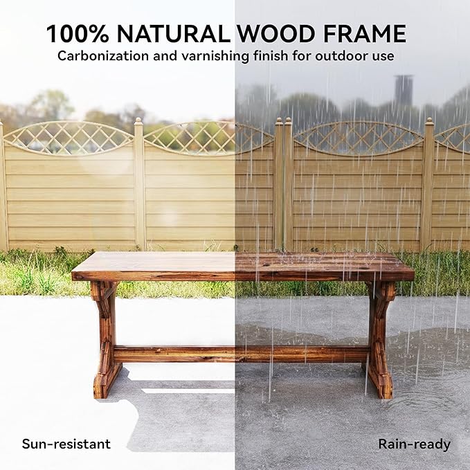 Outsunny Outdoor Wooden Bench, 2-Person Rustic Patio Garden Bench Seat, Backless Outdoor Loveseat with Farmhouse X-Shaped Base for Porch, Park, Lawn, Yard, Carbonized