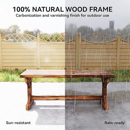 Outsunny Outdoor Wooden Bench, 2-Person Rustic Patio Garden Bench Seat, Backless Outdoor Loveseat with Farmhouse X-Shaped Base for Porch, Park, Lawn, Yard, Carbonized