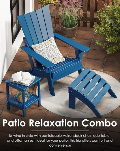 GREENVINES Folding-Adirondack-Chairs-Set-of-4 | HDPE Plastic | Arch Series | Fire Pit Chair | All Weather | for Outdoor Patio Deck Backyard Poolside | Blue
