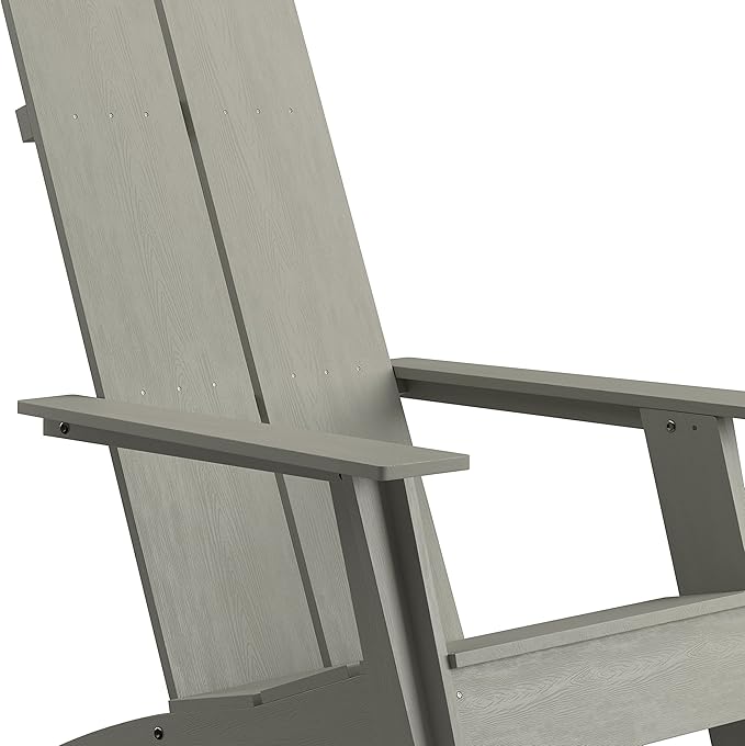 EMMA + OLIVER Gray Modern Dual Slat Back Indoor/Outdoor Adirondack Style Patio Chair