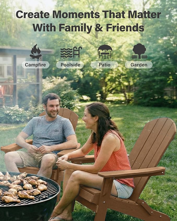 YEFU Adirondack Chair, Oversized Plastic Adirondack Chair Folding Outdoor Chairs with Cup Holder - Photo 9