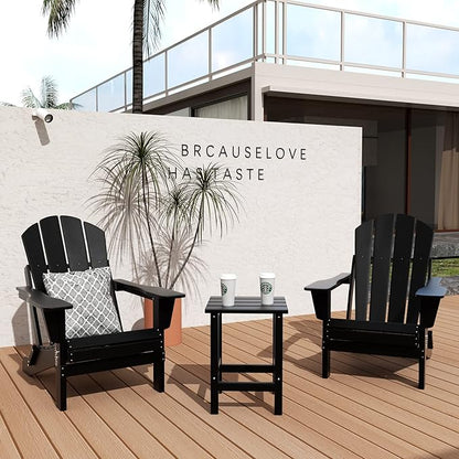 WO WESTIN OUTDOOR HDPE Laguna 3PC Outdoor Poly Adirondack Chair Set with Side Table, Black