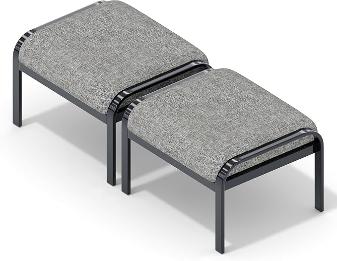HOMREST Metal Outdoor Ottoman, 2-Piece Aluminum Footstool w/Removable Cushion - Photo 1