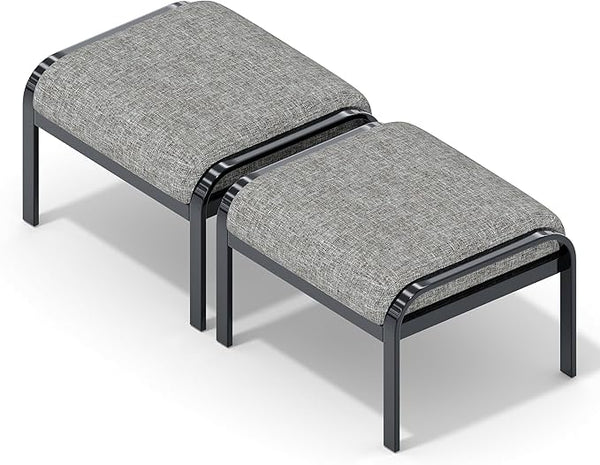 HOMREST Metal Outdoor Ottoman, 2-Piece Aluminum Footstool w/Removable Cushion - Photo 1