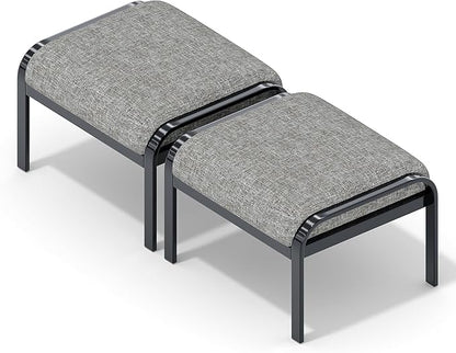 HOMREST Metal Outdoor Ottoman, 3-Piece Aluminum Footstool w/Removable Cushion, Multipurpose Footrest Stool with Coffee Side Table Additional Seating, Set of 3 Outdoor Ottomans for Patio Deck (Grey)