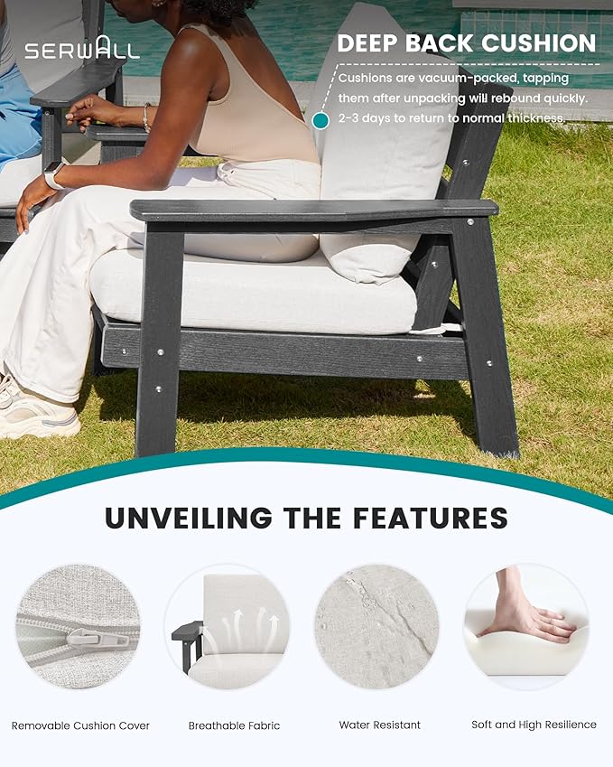 SERWALL HDPE Outdoor Couch Set of 2, All-Weather Wood-Like Patio Furniture Set, Outdoor Sofa Chairs with Khaki Cushions