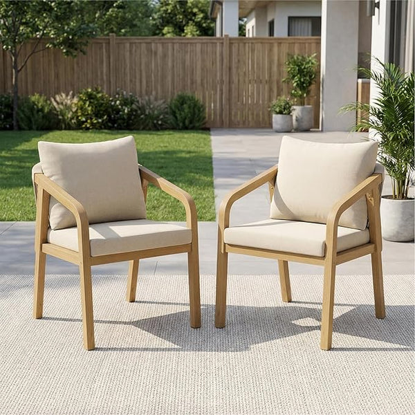 Wisteria Lane Acacia Patio Dining Chairs Set of 2, Outdoor Wood Chairs with Thick Cushions - Photo 1
